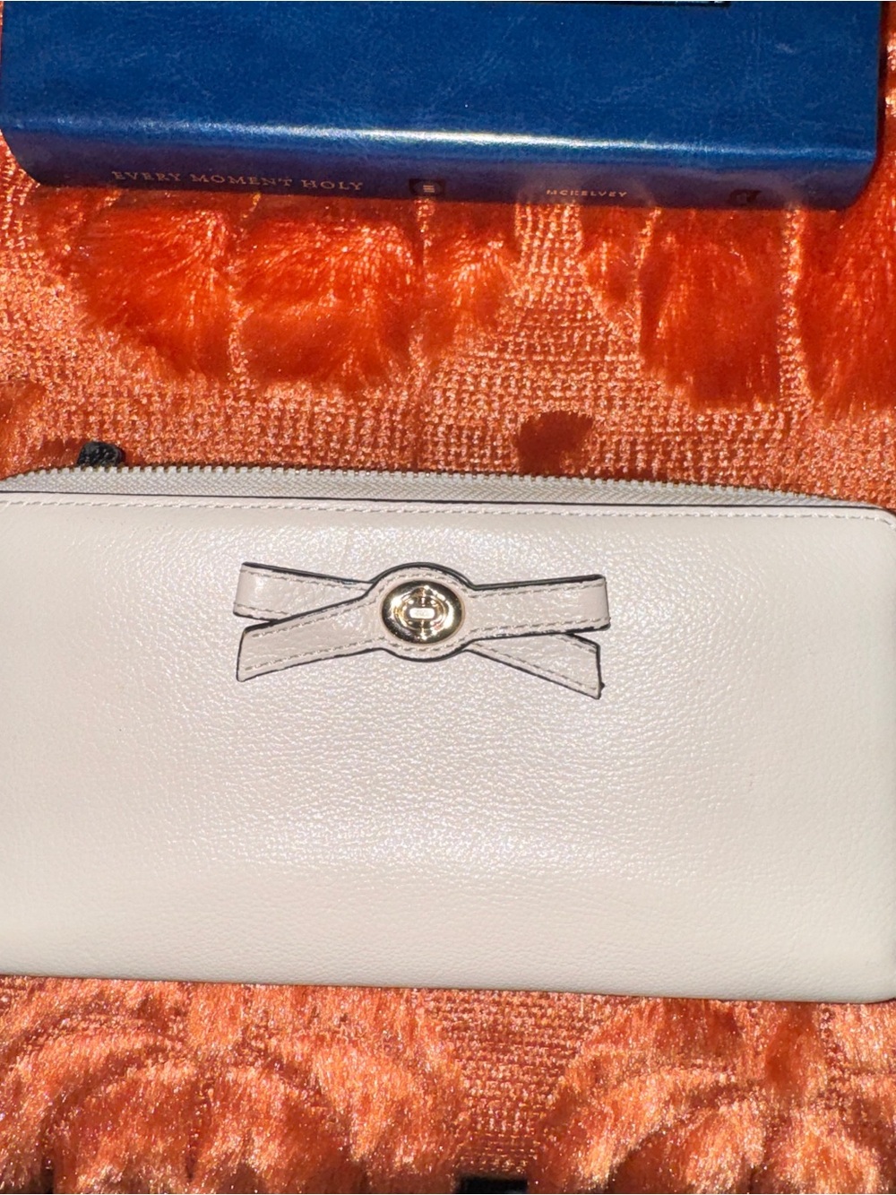 Coach Cream Zip-Around Wallet with Bow and Gold Accent